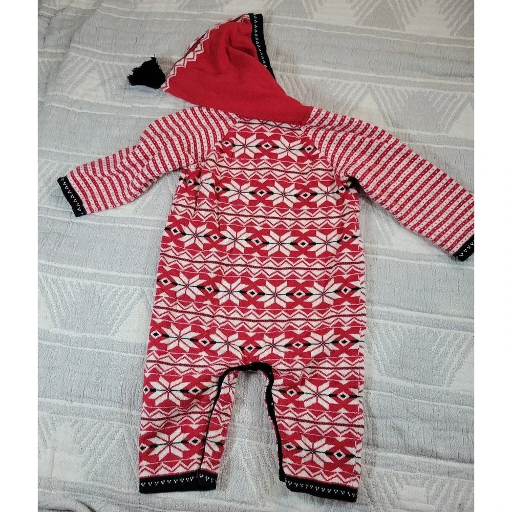 Hanna Andersson Baby Fair Isle Hooded Romper Red Knit One Piece Size 70 6–12M